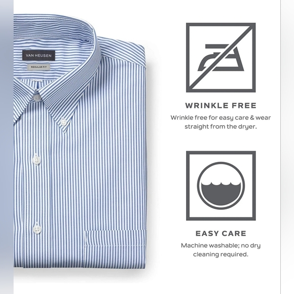 NWT Van Heusen Pinpoint Oxford Regular Fit Size 17 32|33 White & Blue Stripe - Picture 4 of 7